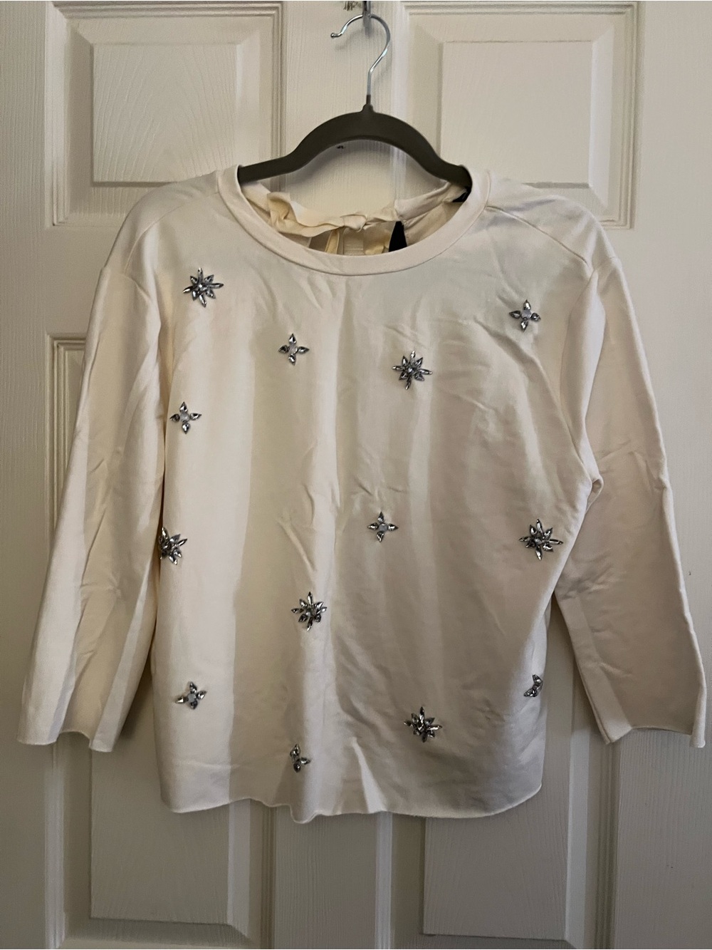 Buffalo David Bitton Size M Cream Jewel-Embellished Light Sweatshirt, TiebackNWT